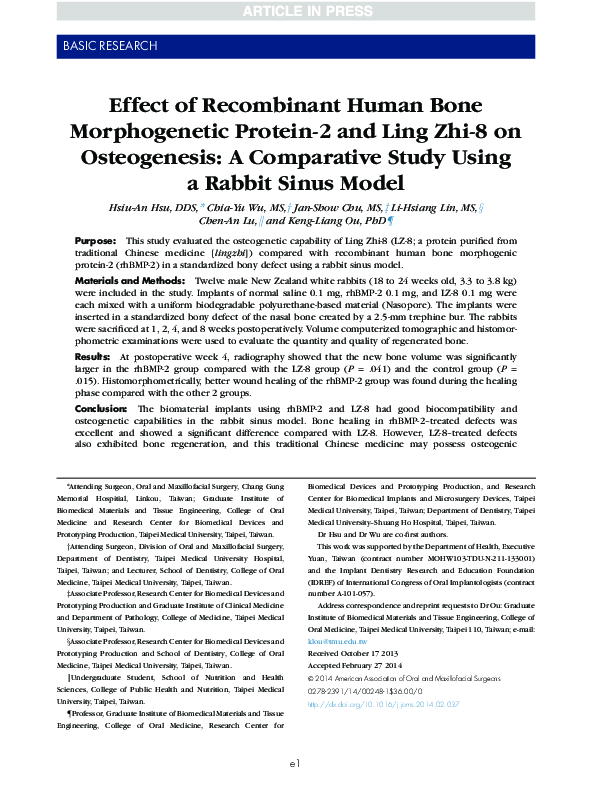 (PDF) Effect of recombinant human bone morphogenetic protein-2 and Ling ...