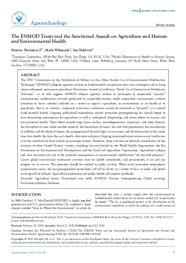 (PDF) The ENMOD Treaty and the Sanctioned Assault on Agriculture and ...