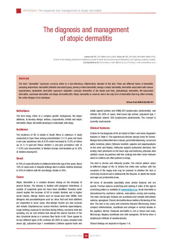 (PDF) Diagnosis and management of atopic dermatitis