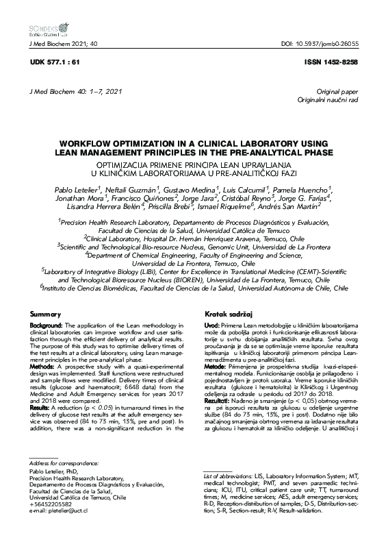 (PDF) Workflow Optimization in a Clinical Laboratory using Lean ...