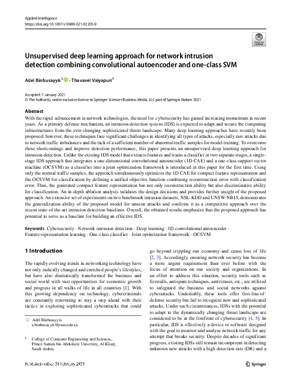 (PDF) Unsupervised deep learning approach for network intrusion ...