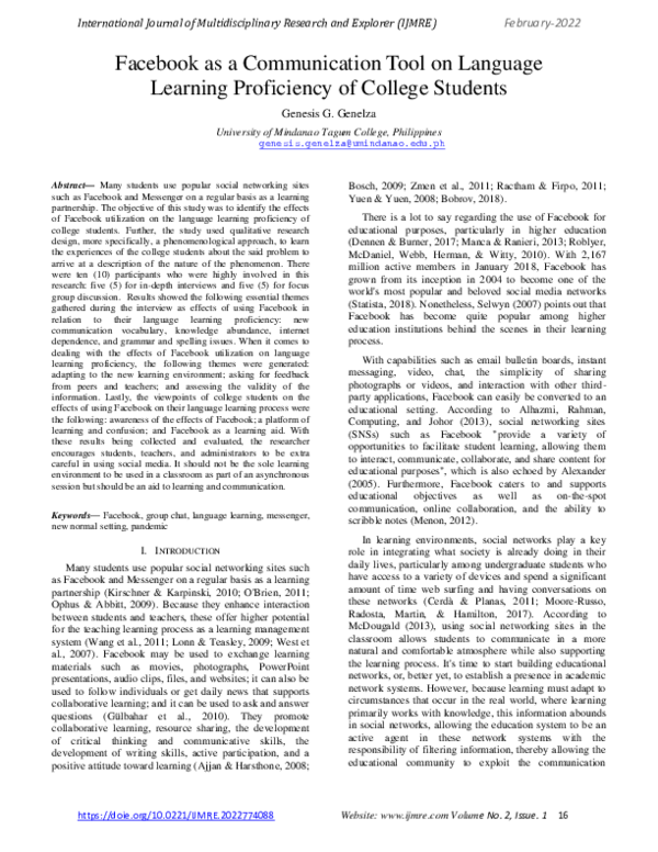(PDF) Facebook as a Communication Tool on Language Learning Proficiency ...