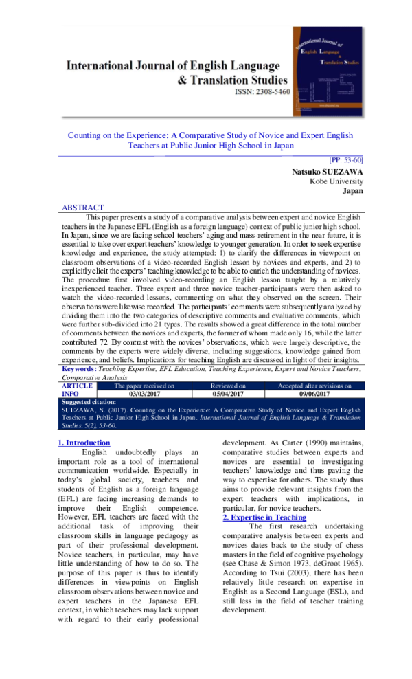 (PDF) Counting on the Experience: A Comparative Study of Novice and ...