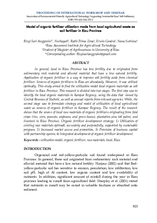 (PDF) Model of Organic Fertilizer Utilization Made from Local ...