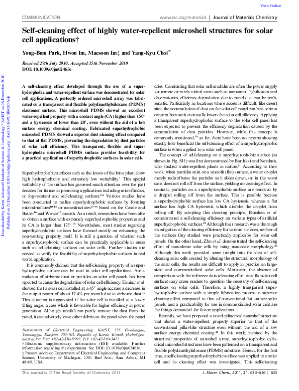 (PDF) Self-cleaning effect of highly water-repellent microshell ...