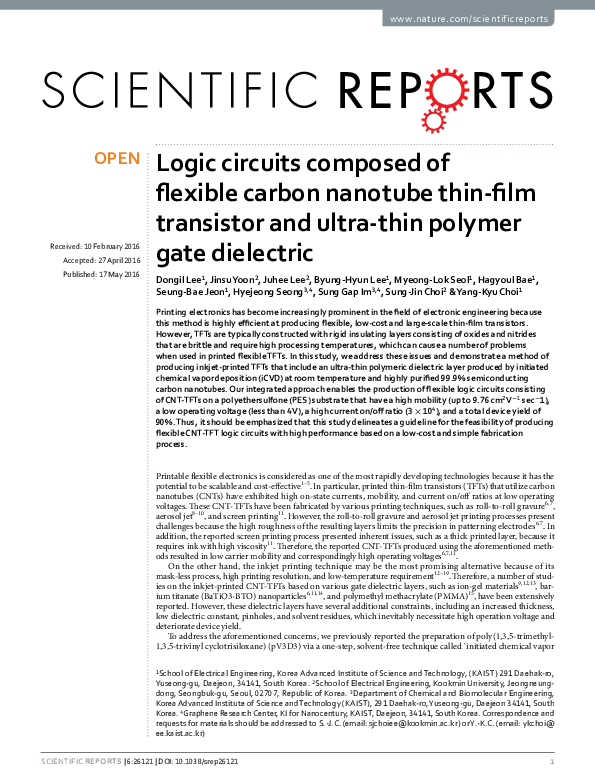 (PDF) Logic circuits composed of flexible carbon nanotube thin-film ...