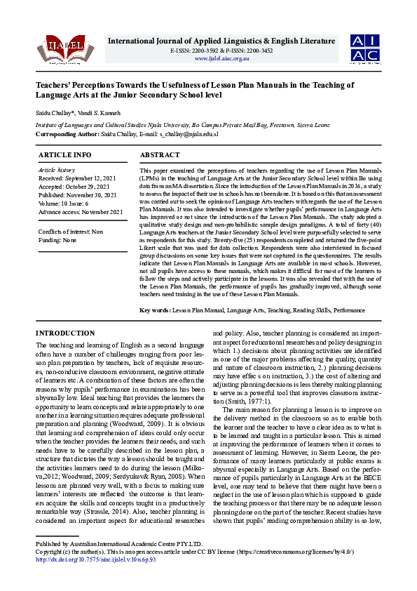 (PDF) Teachers’ Perceptions Towards the Usefulness of Lesson Plan ...