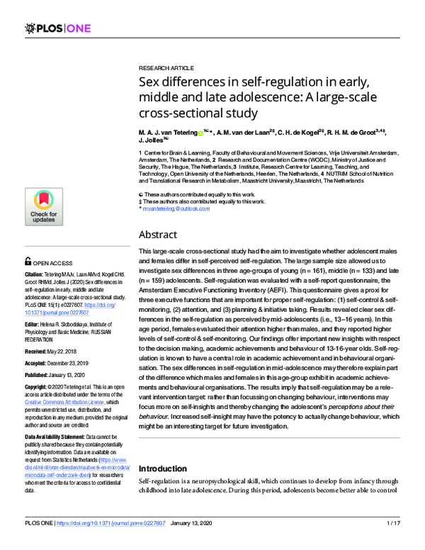 (PDF) Sex differences in self-regulation in early, middle and late ...