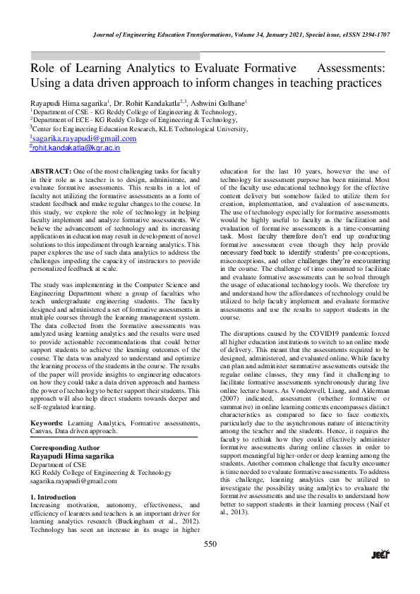 (PDF) Role of Learning Analytics to Evaluate Formative Assessments ...