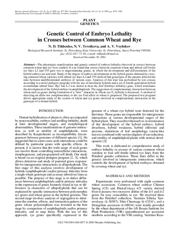 (PDF) Genetic Control of Embryo Lethality in Crosses between Common ...