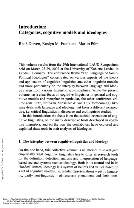 (PDF) Introduction: Categories, cognitive models and ideologies