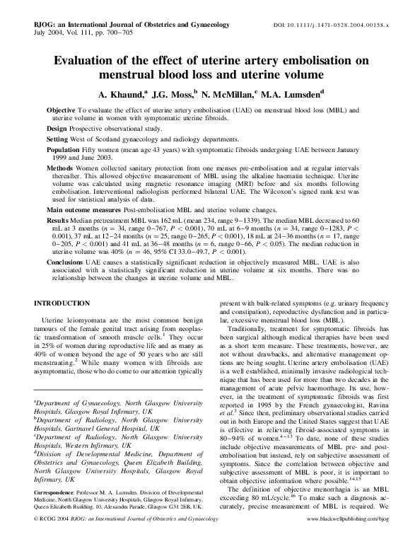 (PDF) Evaluation of the effect of uterine artery embolisation on ...