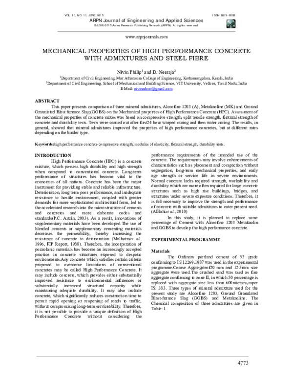 (PDF) Mechanical Properties of High Performance Concrete with ...