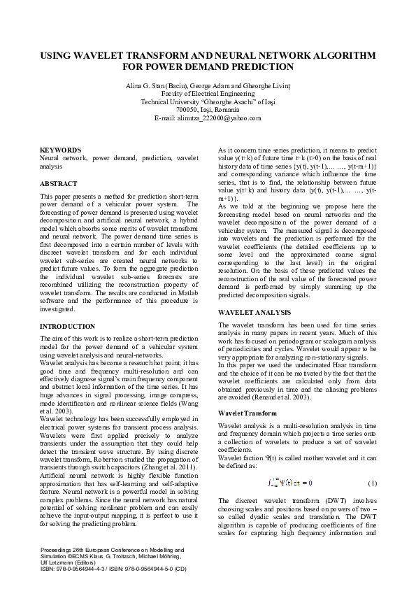 (PDF) Using Wavelet Transform And Neural Network Algorithm For Power ...
