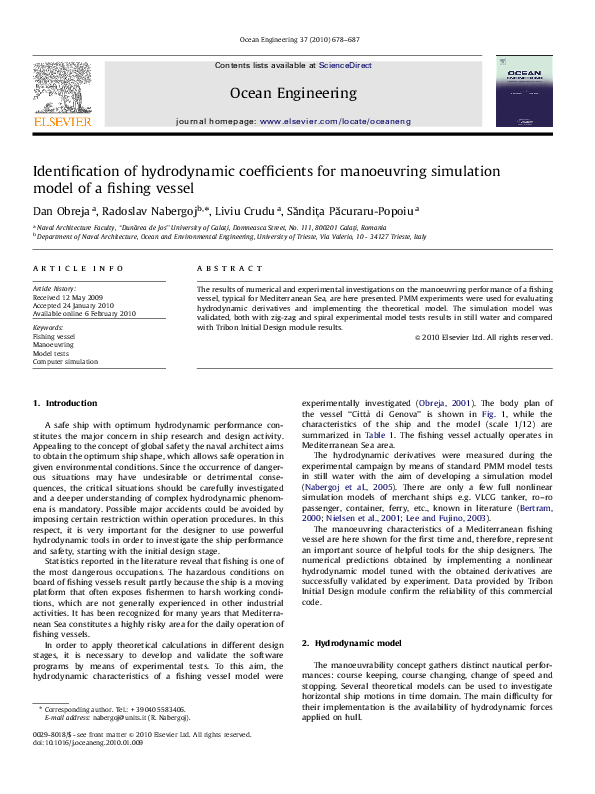 (PDF) Identification of hydrodynamic coefficients for manoeuvring