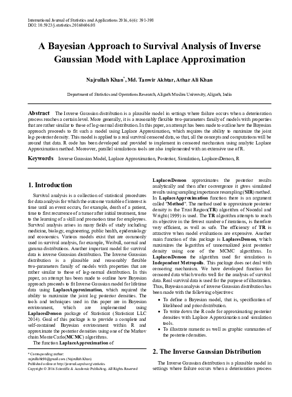 (PDF) Bayesian analysis of an inverse Gaussian correlated frailty model