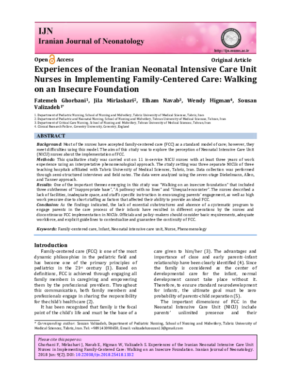 (PDF) Experiences of the Iranian Neonatal Intensive Care Unit Nurses in ...