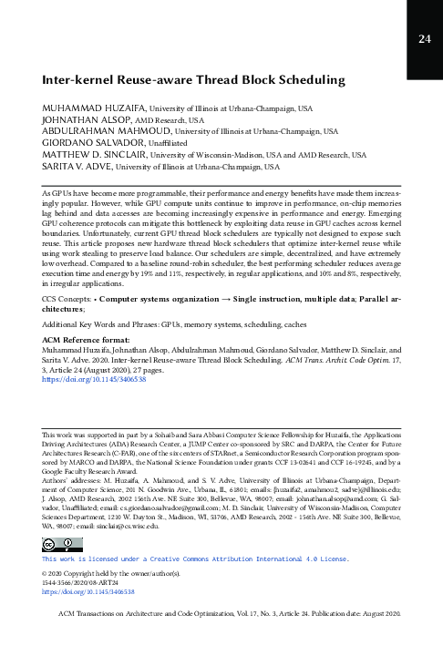 (PDF) Inter-kernel Reuse-aware Thread Block Scheduling
