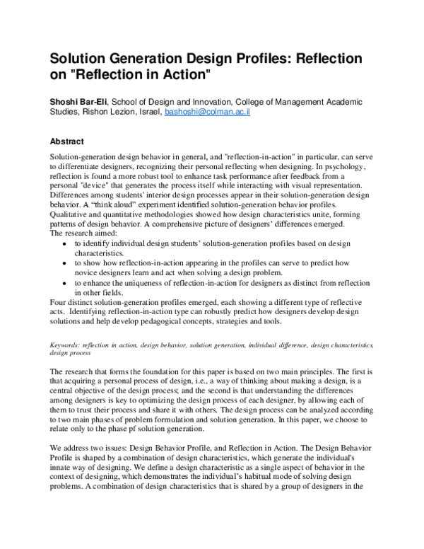 (PDF) Solution Generation Design Profiles: Reflection on 