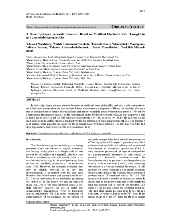 (PDF) A Novel hydrogen peroxide Biosensor Based on Modified Electrode ...