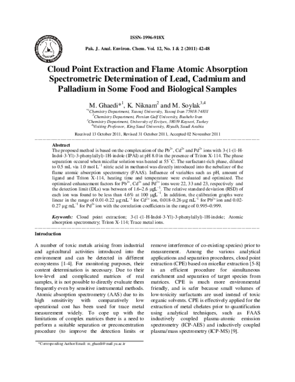 (PDF) Cloud Point Extraction and Flame Atomic Absorption Spectrometric ...
