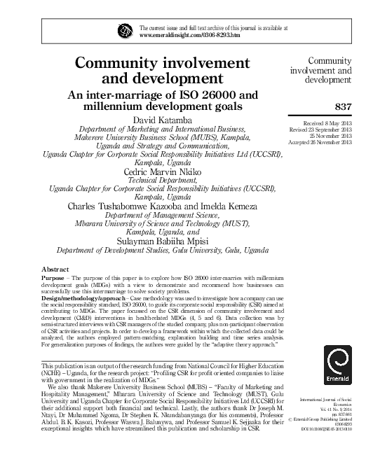 (PDF) Community involvement and development