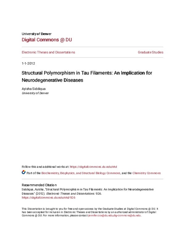 (PDF) Structural Polymorphism in Tau Filaments: An Implication for ...