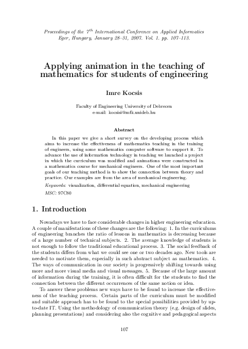 (PDF) Applying animation in the teaching of mathematics for students of ...