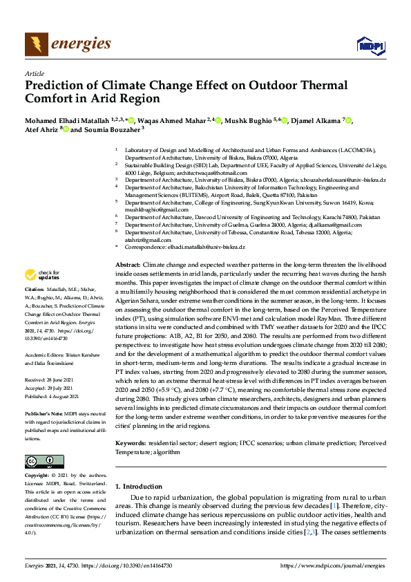 (PDF) Prediction of Climate Change Effect on Outdoor Thermal Comfort in ...