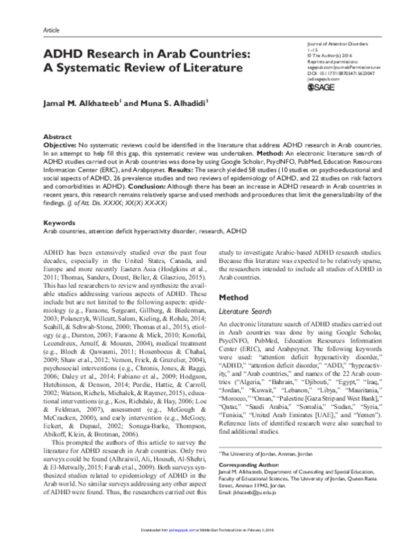 (PDF) ADHD Research in Arab Countries: A Systematic Review of Literature