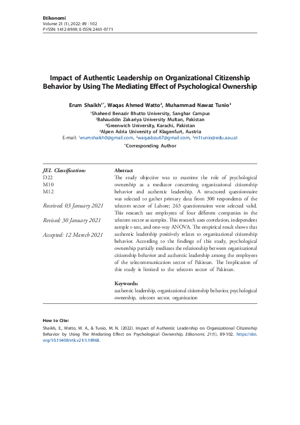 (PDF) Impact of Authentic Leadership on Organizational Citizenship ...