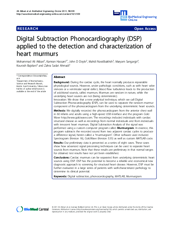 (PDF) Digital Subtraction Phonocardiography (DSP) applied to the ...