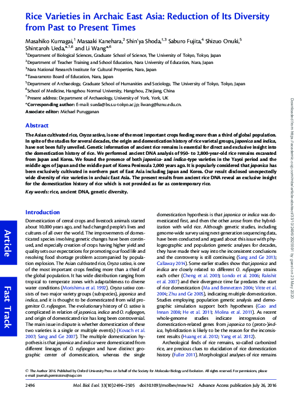 (PDF) Rice varieties in archaic East Asia: reduction of its diversity ...