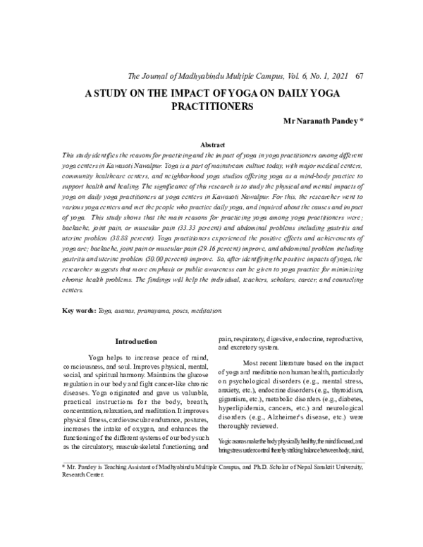 (PDF) A Study on the Impact of Yoga on Daily Yoga Practitioners