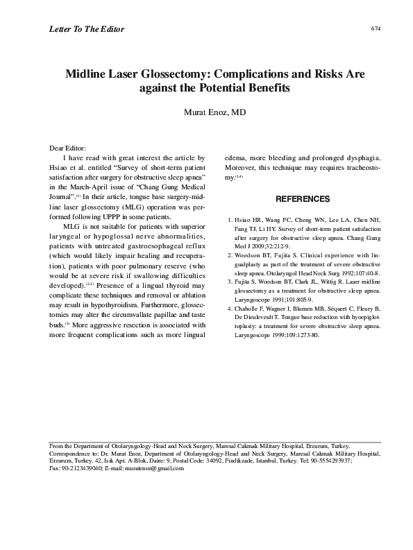 (PDF) Midline laser glossectomy complications and risks are against