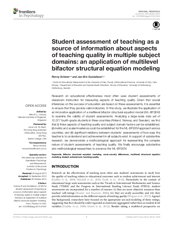 (PDF) Student assessment of teaching as a source of information about ...