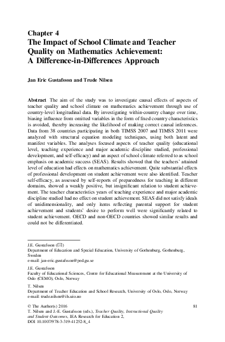 (PDF) The Impact of School Climate and Teacher Quality on Mathematics ...