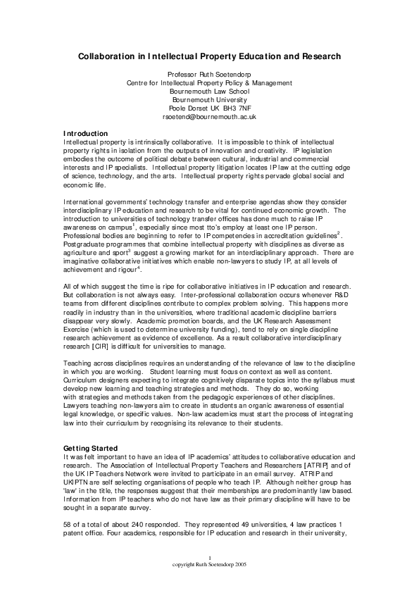 (PDF) Collaboration in Intellectual Property Education and Research