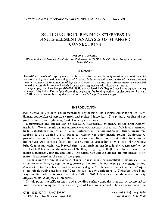 (PDF) Including bolt bending stiffness in finiteelement analysis of