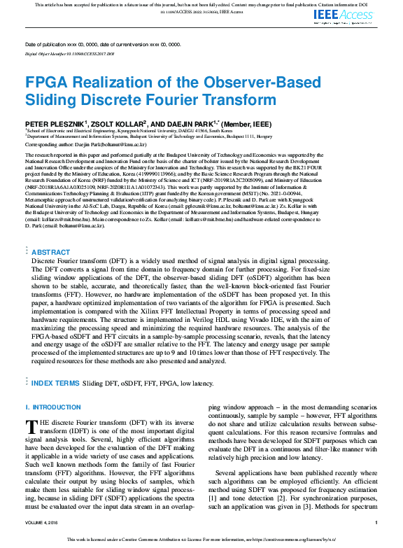 (PDF) FPGA Realization of the Observer-Based Sliding Discrete Fourier ...