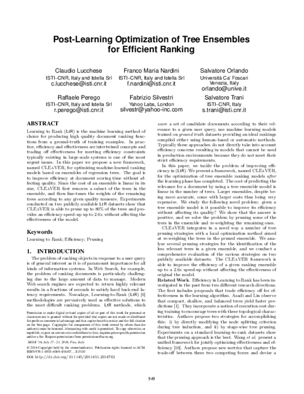 (PDF) Post-Learning Optimization of Tree Ensembles for Efficient Ranking