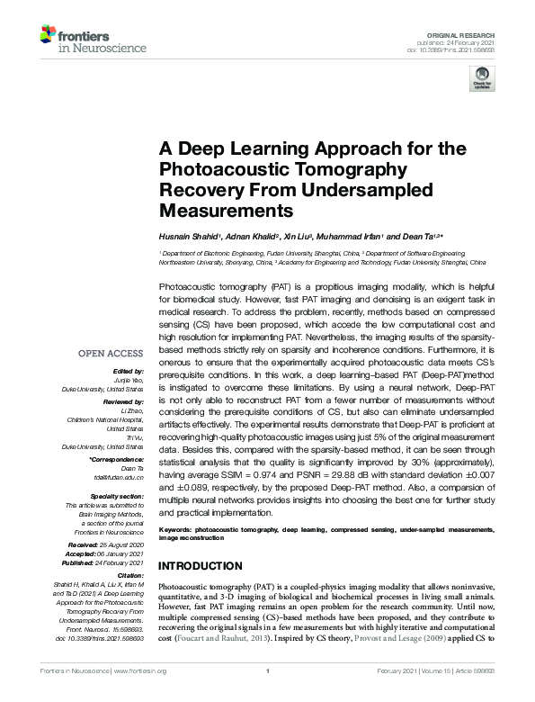 (PDF) A Deep Learning Approach for the Photoacoustic Tomography ...