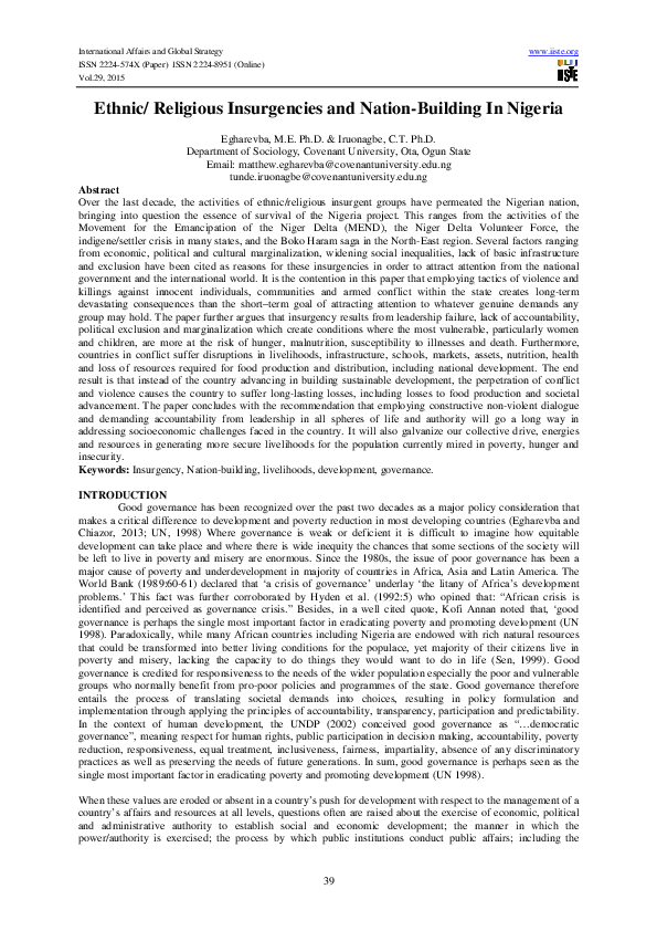 (PDF) Ethnic/Religious Insurgencies and Nation Building in Nigeria