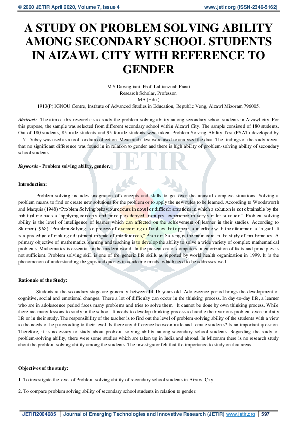 (PDF) A Study on Problem Solving Ability Among Secondary School ...