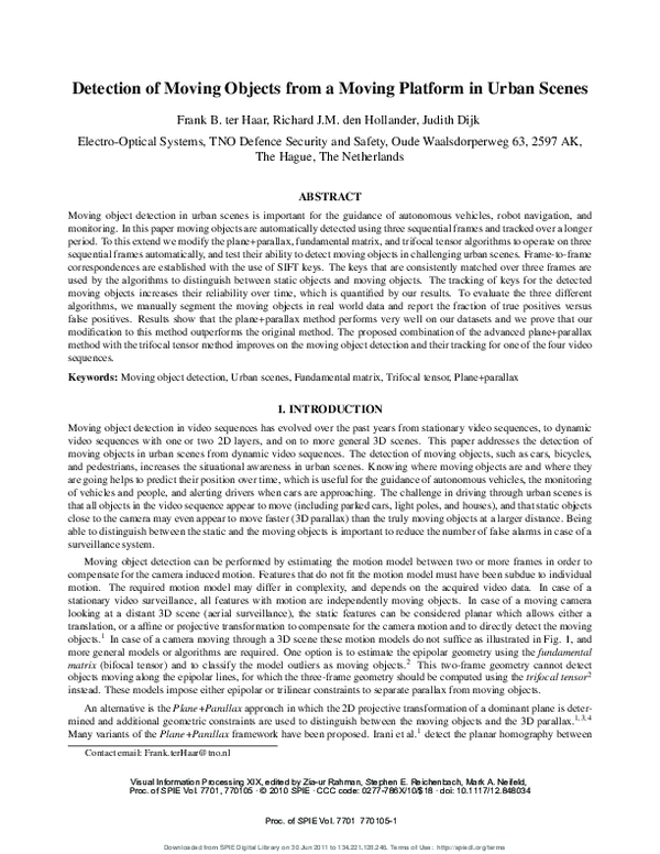 (PDF) Detection of moving objects from a moving platform in urban scenes