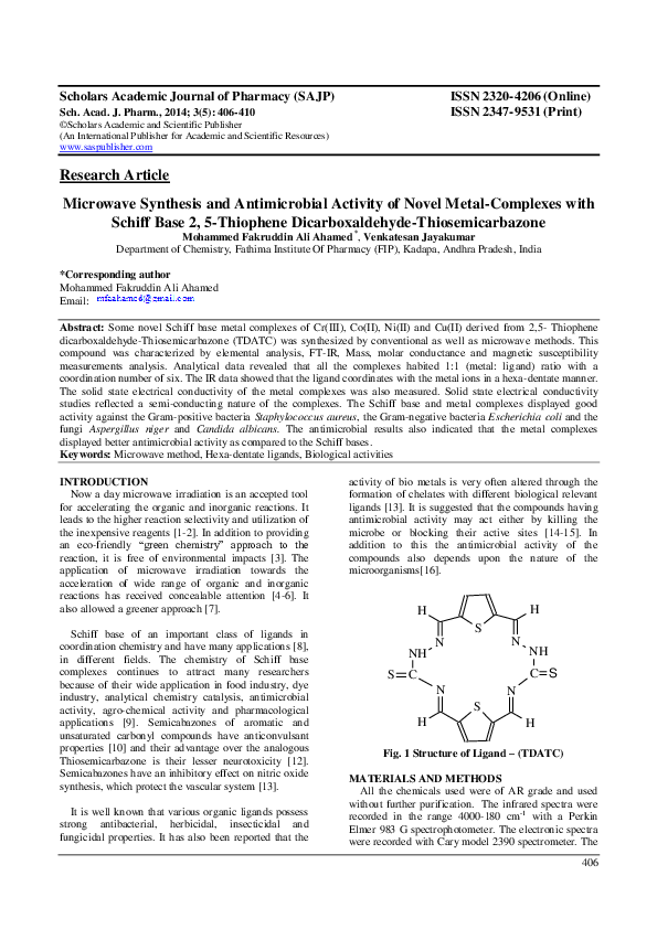 (PDF) Microwave Synthesis and Antimicrobial Activity of Novel Metal ...