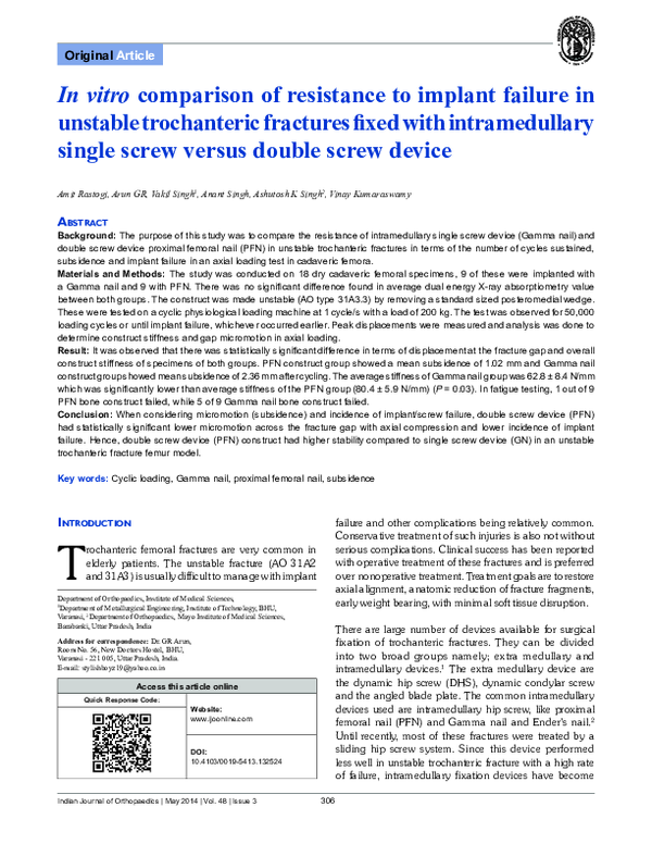 (PDF) In vitro comparison of resistance to implant failure in unstable ...