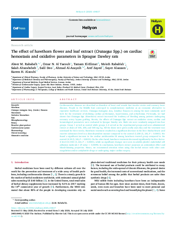 (PDF) The effect of hawthorn flower and leaf extract (Crataegus Spp ...