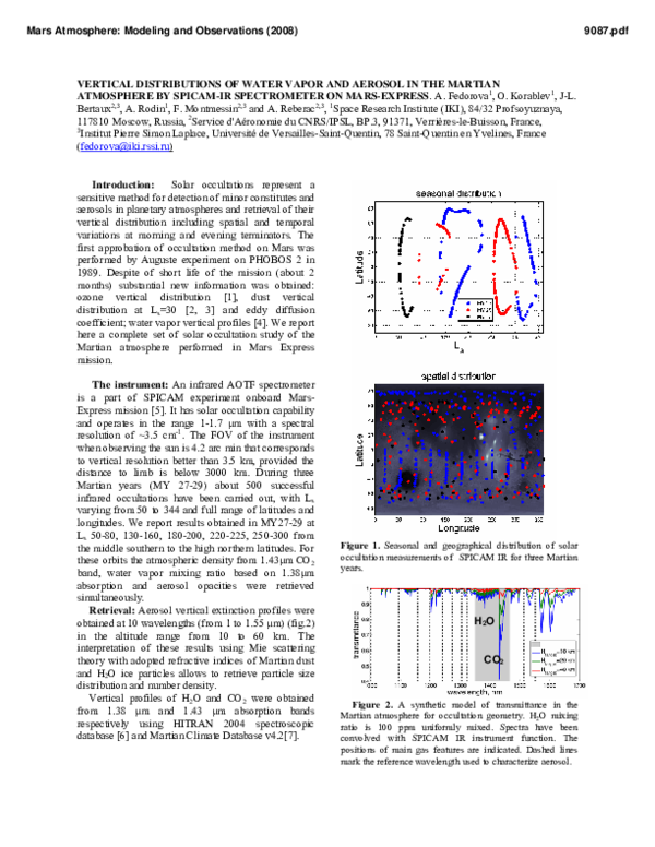 (PDF) Vertical Distributions of Water Vapor and Aerosol in the Martian ...