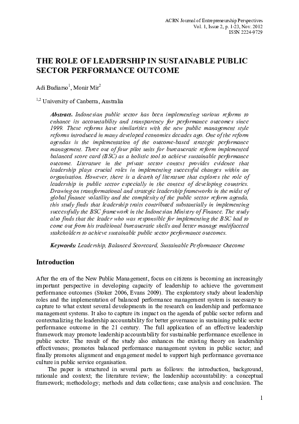 (PDF) The Role of Leadership in Sustainable